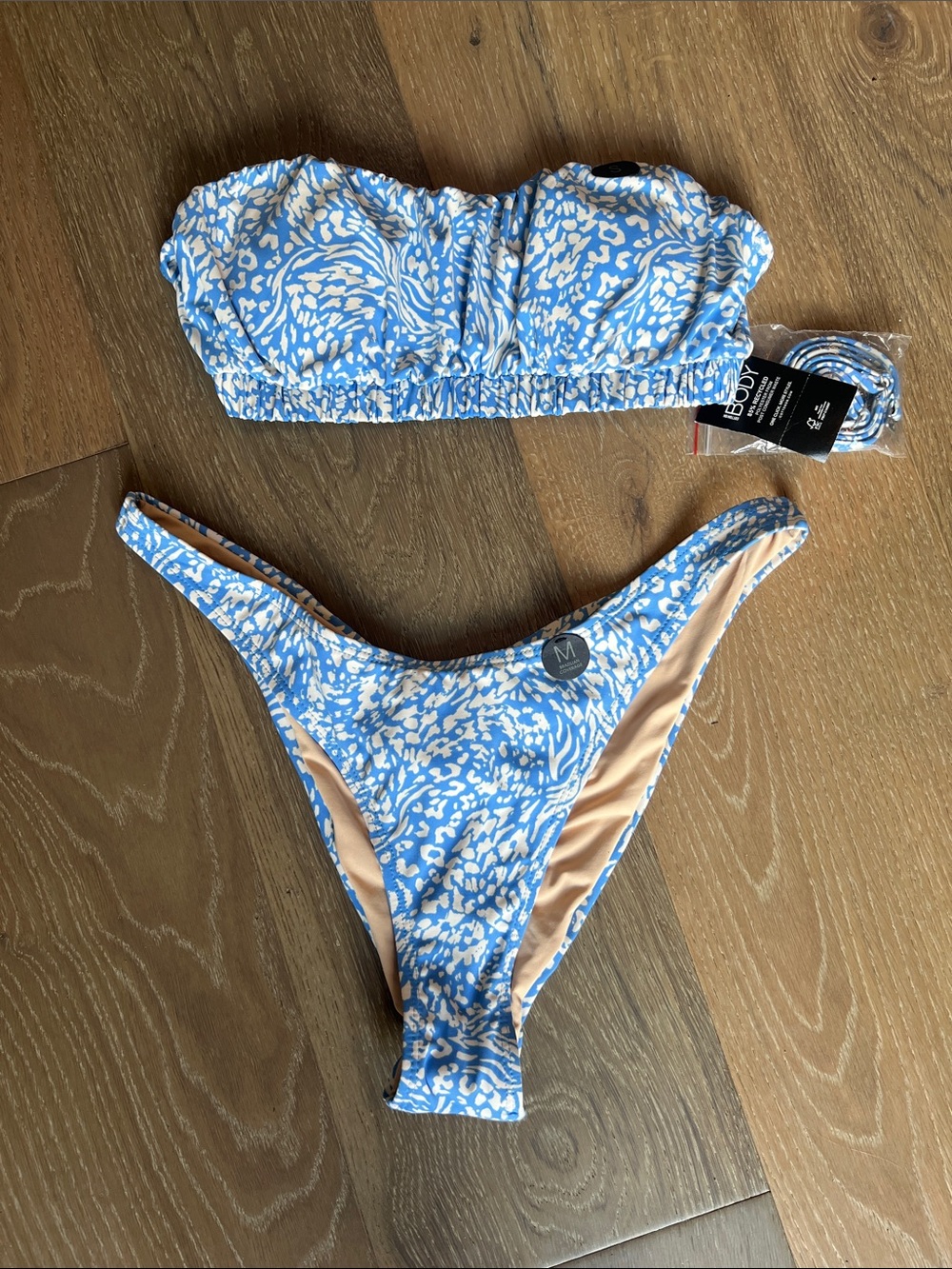 Cotton On Body Blue & White Printed Bandeau Bikini Set